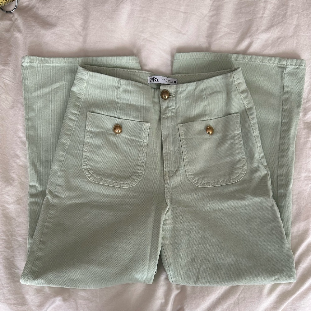 Zara High Waisted Mint Twill Jean